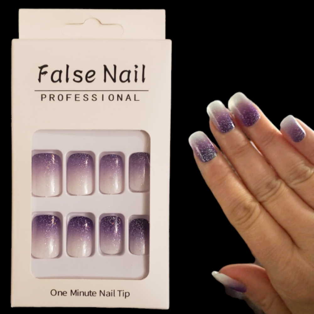False Nail Professional Glitter Gradient Square Manicure Press On Nails Kit